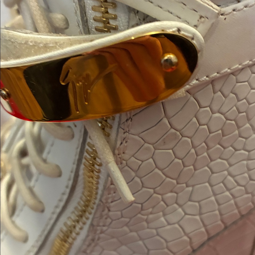 Giuseppe Zanotti White and Gold High-Top Wedge Sneakers Size 39 - Picture 2 of 12